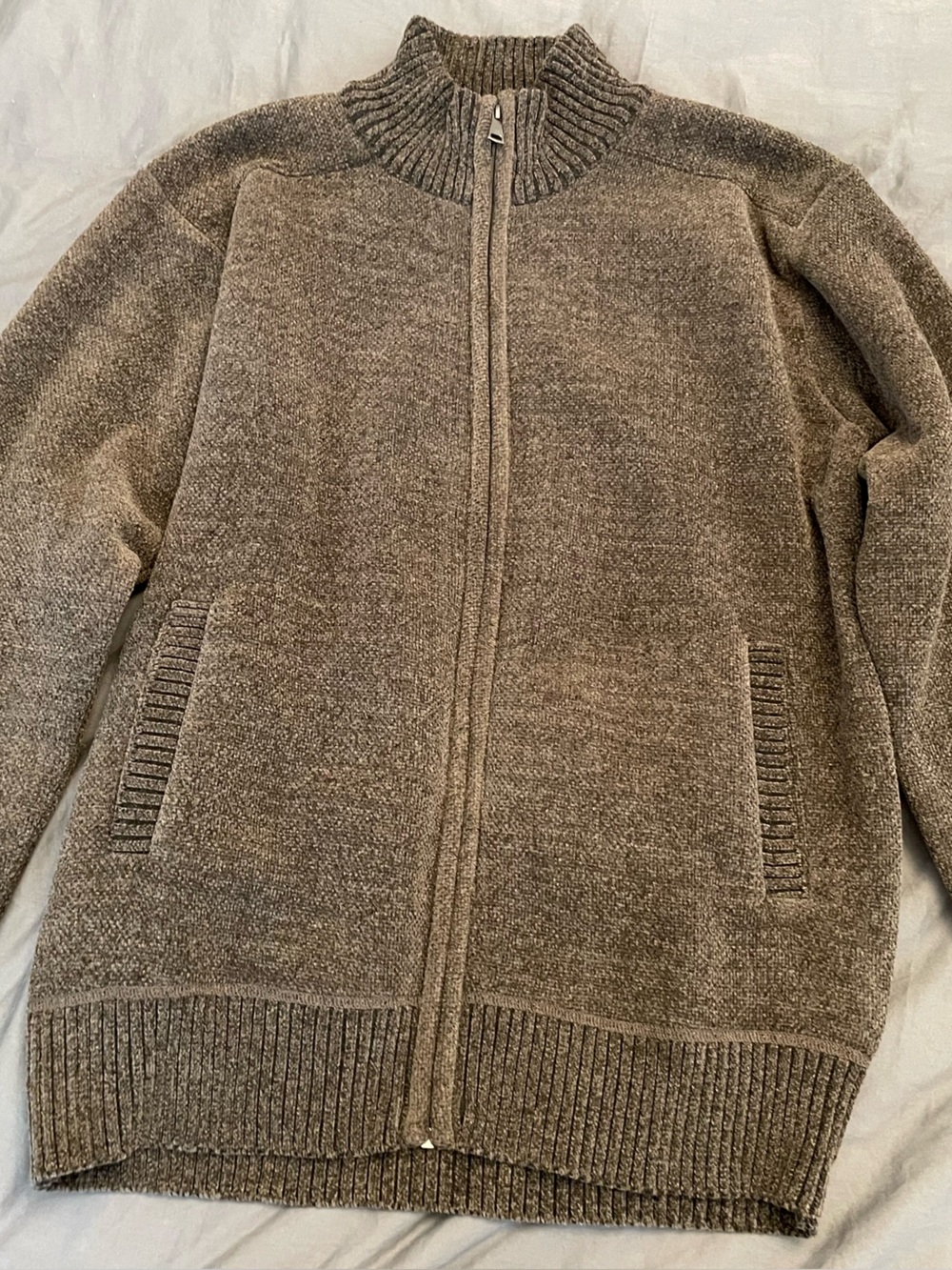 Men's Zip-Front Brown Knit Sweater